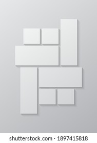 Las plantillas cotejan ocho marcos, fotos, partes de imágenes, ilustraciones. Presentación del marco vectorial. Tema creativo con diseño de borde cuadrado simple de 8 partes. Moderna maqueta vertical mínima.