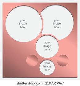 Templates collage eight frames, photos, parts pictures, illustrations. Vector frame branding presentation. Modern minimalistic board mockup with golden gradient shape.