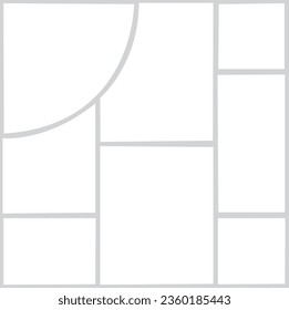 Templates collage eight frames, photos, parts pictures, illustrations. Vector frame presentation. Creative theme with 8 part simple square border layout.