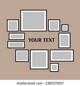 Las plantillas colocan once cuadros de piezas de fotos, imagen o ilustración. Marcas vectoriales. Presentación de la placa y la marca. Tema creativo. Moodboard. 11 fotos. Burla del marco del afiche. Concepto de grupo.