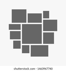 Templates collage eleven frames, photos, parts pictures, illustrations. Vector frame branding presentation. Creative theme with 11 part simple square border layout. Modern minimalistic board mockup
