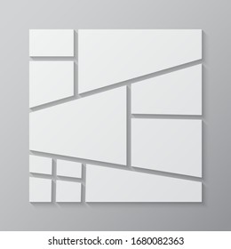 Templates collage eleven frames, photos, parts pictures, illustrations. Vector frame branding presentation. Creative theme with 11 part simple square border layout. Modern minimalistic board mockup