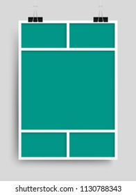 Templates collage five frames, photos, parts, picture or illustration. Vector frames. Board and branding Presentation. Creative theme. Moodboard. Five photos. Poster frame mockup. Collage concept.