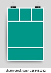 Templates collage five frames, photos, parts, picture or illustration. Vector frames. Board and branding Presentation. Creative theme. Moodboard. Five photos. Poster frame mockup. Collage concept.