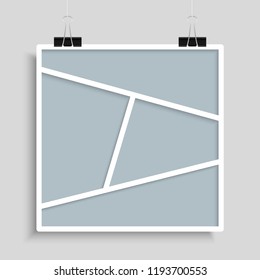 Templates collage five frames, photos, parts, picture or illustration. Vector frames. Board and branding Presentation. Creative theme. Moodboard. Five photos. Poster frame mockup. Collage concept.