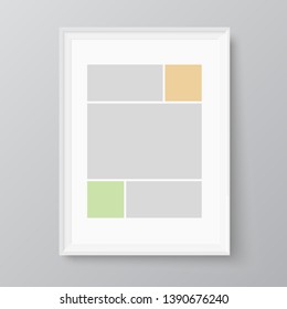 Templates collage five frames photos parts, picture or illustration. Vector frames. Board and branding Presentation. Creative theme. Moodboard. Five photos. Poster frame mockup. Collage concept.
