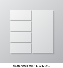 Templates collage five frames, photos, parts pictures, illustrations. Vector frame branding presentation. Creative theme with 5 part simple square border layout. Modern minimal moodboard mockup.