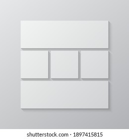 Las plantillas recopilan cinco marcos, fotos, imágenes de piezas, ilustraciones. Presentación de la marca de marco vectorial. Tema creativo con diseño de borde cuadrado simple de 5 partes. Moderna maqueta de pizarra minimalista
