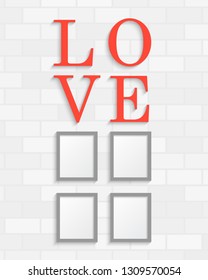 Templates collage four frames, photos, parts, pictures. Four vector photos for your love, family, friendship, relationship. Posters mockup on the wall. Collages frame celebration wedding concept.