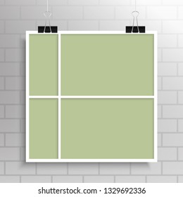 Templates collage four frames photos parts pictures or illustrations. Vector frames. Board, branding Presentation. Creative theme. Moodboard. Four photos. Poster frame mockup. Collage concept.