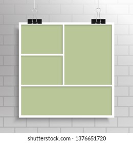 Templates collage four frames photos parts pictures or illustrations. Vector frames. Board and branding Presentation. Creative theme. Moodboard. Four photos. Poster frame mockup. Collage concept.