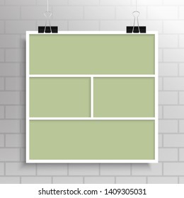 Templates collage four frames, photos, parts pictures or illustrations. Vector frames. Board and branding presentation. Creative theme. Moodboard. Four photos. Poster frame mockup. Collage concept.