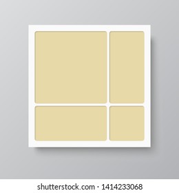 Templates collage four frames, photos, parts pictures or illustrations. Vector frames. Board and branding presentation. Creative theme. Moodboard. Four photos. Poster frame mockup. Collage concept.