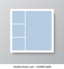 Templates collage four frames, photos, parts pictures or illustrations. Vector frames. Board and branding presentation. Creative theme. Mood board. Four photos. Poster frame mockup. Collage concept.
