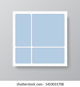 Templates collage four frames, photos, parts pictures, illustrations. Vector frame branding presentation. Creative theme with 4 part simple square border layout. Modern minimalistic mood board mockup.