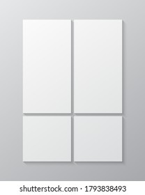 Templates collage four frames, photos, parts pictures, illustrations. Vector frame presentation. Creative theme with 4 part simple square border layout. Modern minimal vertical moodboard mockup.