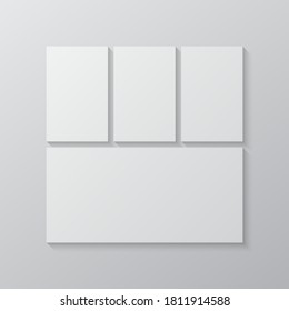 Templates collage four frames, photos, parts pictures, illustrations. Vector frame branding presentation. Creative theme with 4 part simple square border layout. Modern minimalistic mood board mockup