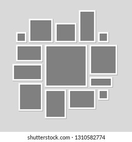 Templates collage fourteen frames photos parts, picture or illustration. Vector frames. Board and branding Presentation. Creative theme. Moodboard. 14 photos. Poster frame mockup. Collage concept.
