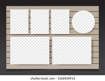 Templates collage frames photos parts, picture or illustration. Vector frames. Moodboard. 5 photos. Poster frame mockup. Collage concept.