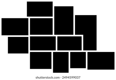 Templates of collage many frames, photos, parts pictures, illustrations. Vector frame presentation. Creative  horizontal rectangle border layout. Modern minimal mockup.