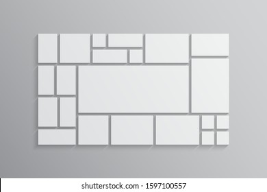 Templates collage more frames photos parts, picture or illustration. Vector frames. Board and branding Presentation. Creative theme. Moodboard. Poster frame mockup. Collage concept.