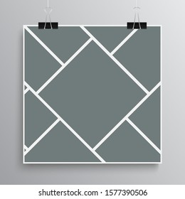 Templates collage nine frames, photos, parts pictures, illustrations. Vector frame branding presentation. Creative theme with 9 part simple square border layout. Modern minimalistic mood board mockup.