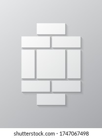 Vorlagen sammeln neun Rahmen, Fotos, Einzelbilder, Illustrationen. Vektorbild-Präsentation. Kreatives Thema mit 9-teiligem einfachem quadratischem Rahmen. Moderne minimale vertikale Moodboard-Moodboard-Moodboard-Moodboard-Moodboard-Moodboard.