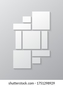 Vorlagen sammeln neun Rahmen, Fotos, Einzelbilder, Illustrationen. Vektorbild-Präsentation. Kreatives Thema mit 9-teiligem einfachem quadratischem Rahmen. Moderne minimale vertikale Moodboard-Moodboard-Moodboard-Moodboard-Moodboard-Moodboard.