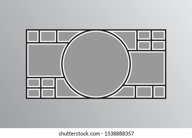 Templates collage nineteen frames photos parts, picture or illustration. Vector frames. Board and branding Presentation. Creative theme. Moodboard. 19 photos. Poster frame mockup. Collage concept.