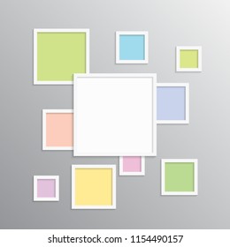 Templates collage one frame, photo, part, picture or illustration. Vector frames. Board and branding Presentation. Creative theme. Moodboard. One photo. Poster frame mockup. Collage concept.