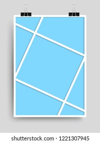Templates collage seven frames, photos, parts, picture or illustration. Vector frames. Board and branding Presentation. Creative theme. Moodboard. Seven photos. Poster frame mockup. Collage concept.