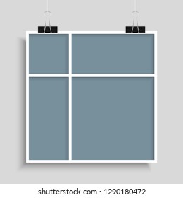 Templates collage seven frames photos parts, picture or illustration. Vector frames. Board and branding Presentation. Creative theme. Moodboard. Seven photos. Poster frame mockup. Collage concept.