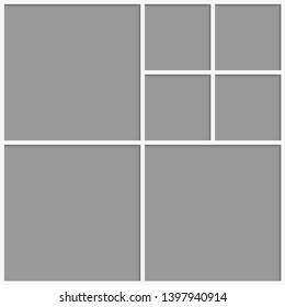 Modelos colagem sete quadros, fotos, partes de imagens ou ilustrações. Quadros vetoriais. Apresentação da placa e da marca. Tema criativo. Painel de humor. Sete fotos. Montagem de moldura de cartaz. Conceito de colagem.
