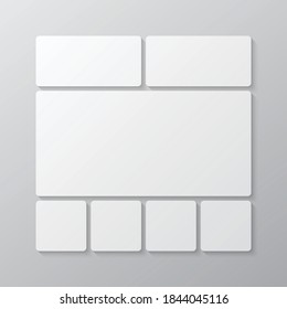 Las plantillas cotejan siete marcos, fotos, partes de imágenes, ilustraciones. Presentación de la marca de marco vectorial. Tema creativo con 7 partes de diseño simple de borde cuadrado. Moderna maqueta de pizarra minimalista