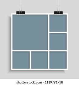 Templates collage six frames, photos, parts, picture or illustration. Vector frames. Board and branding Presentation. Creative theme. Moodboard. Six photos. Poster frame mockup. Collage concept.