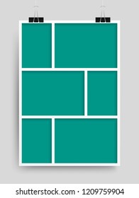 Templates collage six frames, photos, parts, picture or illustration. Vector frames. Board and branding Presentation. Creative theme. Moodboard. Ssx photos. Poster frame mockup. Collage concept.