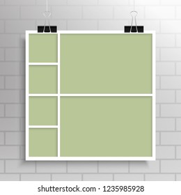 Templates collage six frames, photos, parts, picture or illustration. Vector frames. Board and branding Presentation. Creative theme. Moodboard. Six photos. Poster frame mockup. Collage concept.
