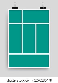 Templates collage six frames, photos, parts, picture or illustration. Vector frames. Board and branding Presentation. Creative theme. Moodboard. Six photos. Poster frame mockup. Collage concept