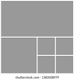 Templates collage six frames photos parts pictures or illustrations. Vector frames. Board and branding Presentation. Creative theme. Moodboard. Six photos. Poster frame mockup. Collage concept.