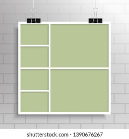 Templates collage six frames, photos, parts pictures or illustrations. Vector frames. Board and branding presentation. Creative theme. Moodboard. Six photos. Poster frame mockup. Collage concept.