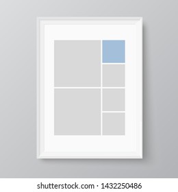 Templates collage six frames photos parts, picture or illustration. Vector frames. Board and branding Presentation. Creative theme. Moodboard. Six photos. Poster frame mockup. Collage concept.