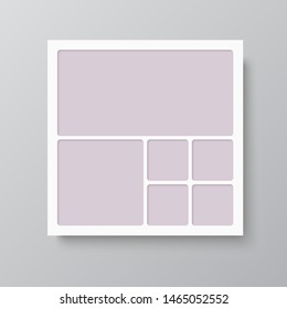 Templates collage six frames, photos, parts pictures, illustrations. Vector frame branding presentation. Creative theme with 6 part simple square border layout. Modern minimalistic mood board mockup.