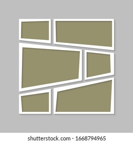 Templates collage six frames, photos, parts pictures, illustrations. Vector frame branding presentation. Creative theme with 6 part simple square border layout. Modern minimalistic mood board mockup.