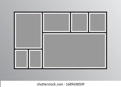 Templates collage six frames photos parts, picture or illustration. Vector frames. Board and branding Presentation. Creative theme. Moodboard 6 photos. Poster frame mockup. Collage concept.