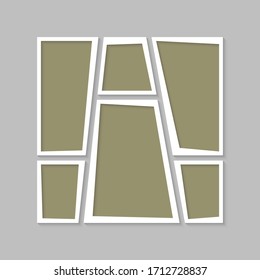Collage de plantillas de seis cuadros, fotos, partes de imágenes, ilustraciones. Presentación de la marca de marco vectorial. Tema creativo con un diseño de borde cuadrado simple de 6 partes. Moderna maqueta minimalista en la pizarra.