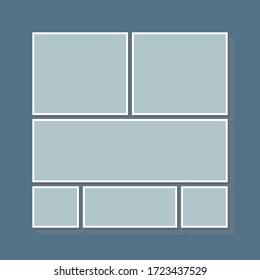 Vorlagen sammeln sechs Rahmen, Fotos, Einzelbilder, Illustrationen. Vektorbild-Branding-Präsentation. Kreatives Thema mit 6-teiligem einfachem quadratischem Rahmen. Modernes, minimales Moodboard-Modell.