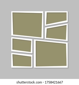 Las plantillas cotejan seis marcos, fotos, partes de imágenes, ilustraciones. Presentación de la marca de marco vectorial. Tema creativo con 6 partes de diseño simple de borde cuadrado. Moderna maqueta mínima.