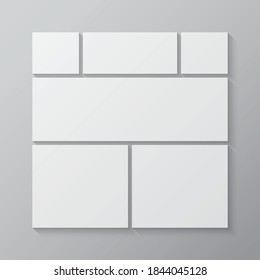 Templates collage six frames, photos, parts pictures, illustrations. Vector frame branding presentation. Creative theme with 6 part simple square border layout. Modern minimalistic board mockup