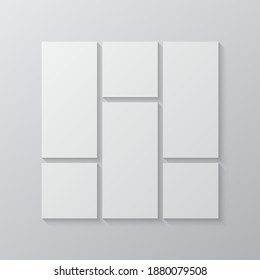 Templates collage six frames, photos, parts pictures, illustrations. Vector frame branding presentation. Creative theme with 6 part simple square border layout. Modern minimalistic board mockup