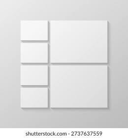Templates collage six frames, photos, parts pictures, illustrations. Vector frame branding presentation. Creative theme with 6 part simple square border layout. Modern minimalistic board mockup